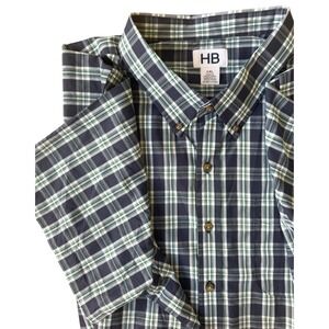 Harbor‎ Bay HB Mens 4XL Plaid Button Down Short Sleeve Shirt Blue Green White